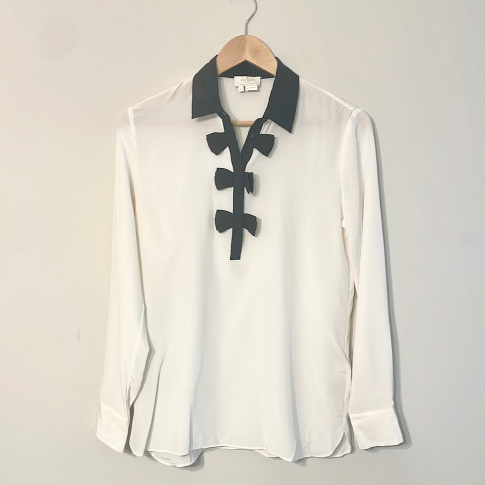Kate Spade 100% Silk Bow Placket Blouse